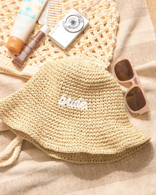 Bride Straw Bucket Hat | Embroidered Bachelorette Beach Hat