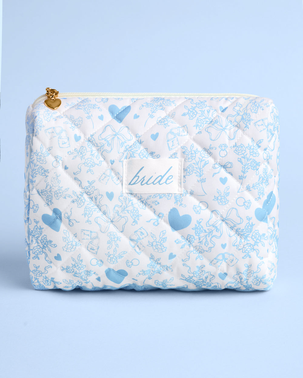 Something blue quilted bridal cosmetic bag