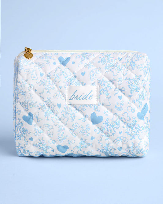 Something blue quilted bridal cosmetic bag
