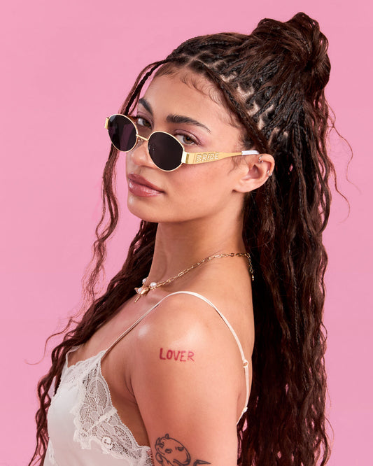 Golden Bride Sunnies | Pearl Embossed BRIDE Sunglasses for Bachelorette & Wedding