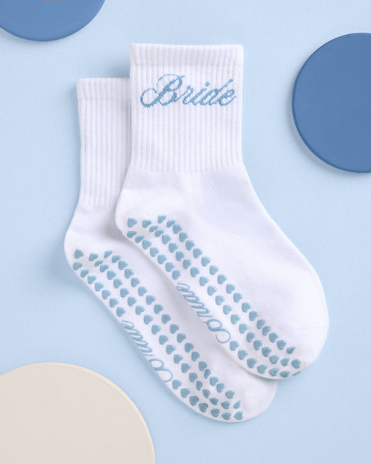 Bride Pilates Socks | Grippy Crew Socks for Bachelorette Pilates & Yoga