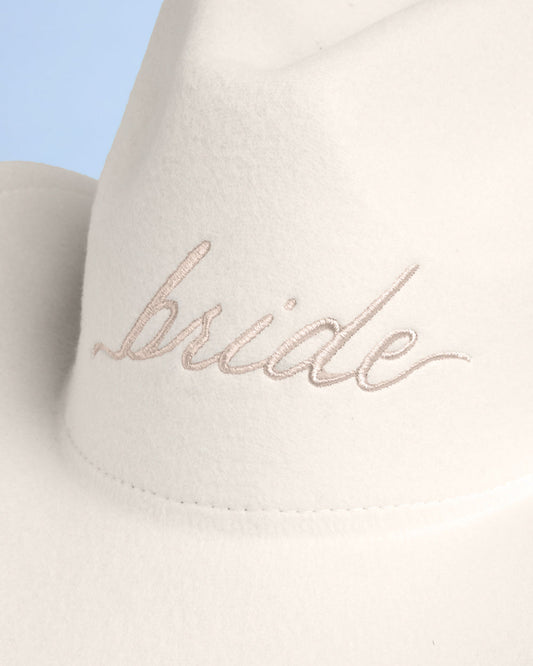 Bride Cowgirl Hat - embroidered felt hat + veil