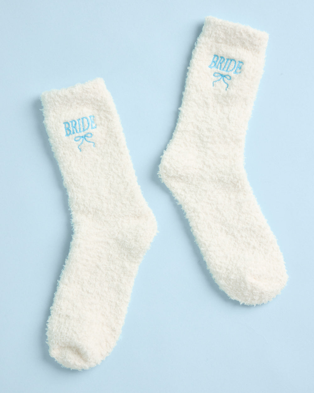 Bride Cloud Socks | Fuzzy Ivory Bridal Socks with Embroidered Bow