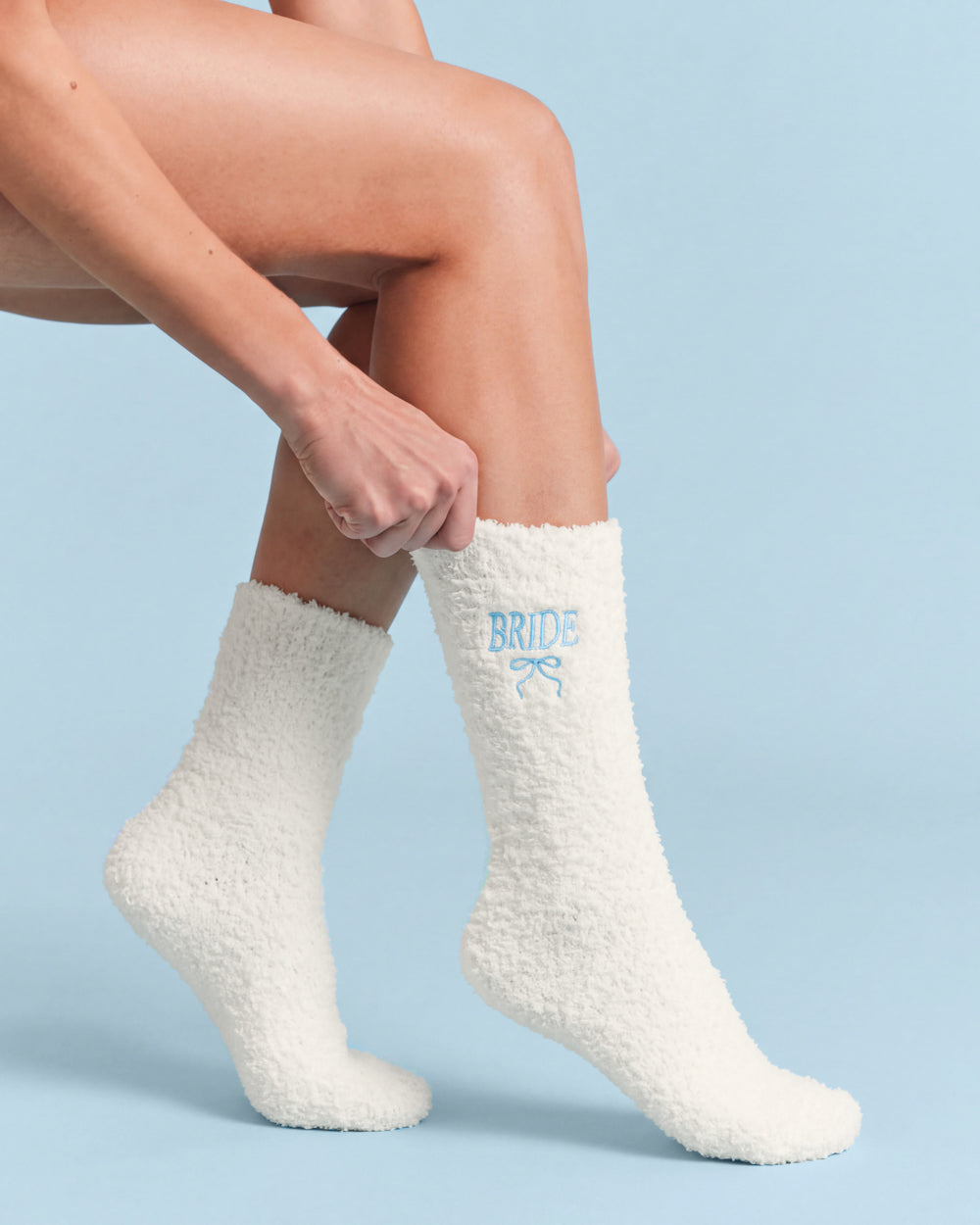 Bride Cloud Socks | Fuzzy Ivory Bridal Socks with Embroidered Bow