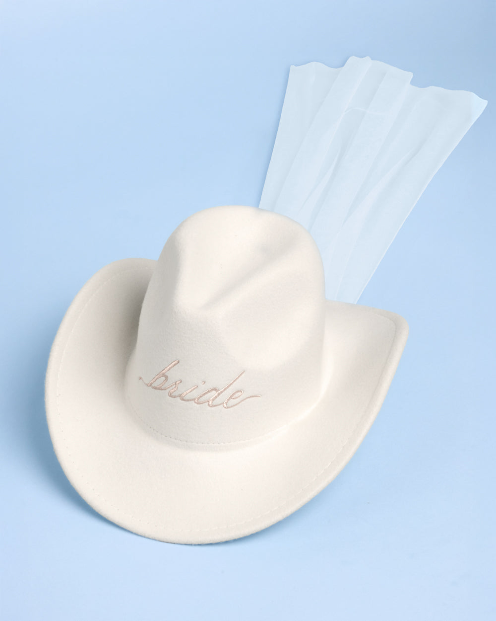 Bride Cowgirl Hat - embroidered felt hat + veil