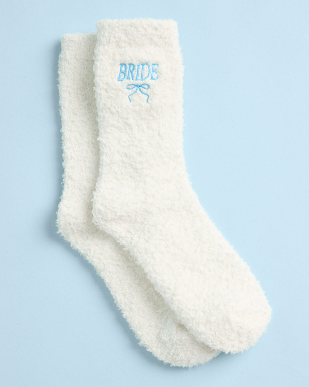Bride Cloud Socks | Fuzzy Ivory Bridal Socks with Embroidered Bow