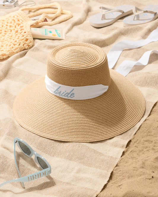 Bride Sun Hat | Wide Brim Embroidered Straw Hat for Bachelorette & Beach