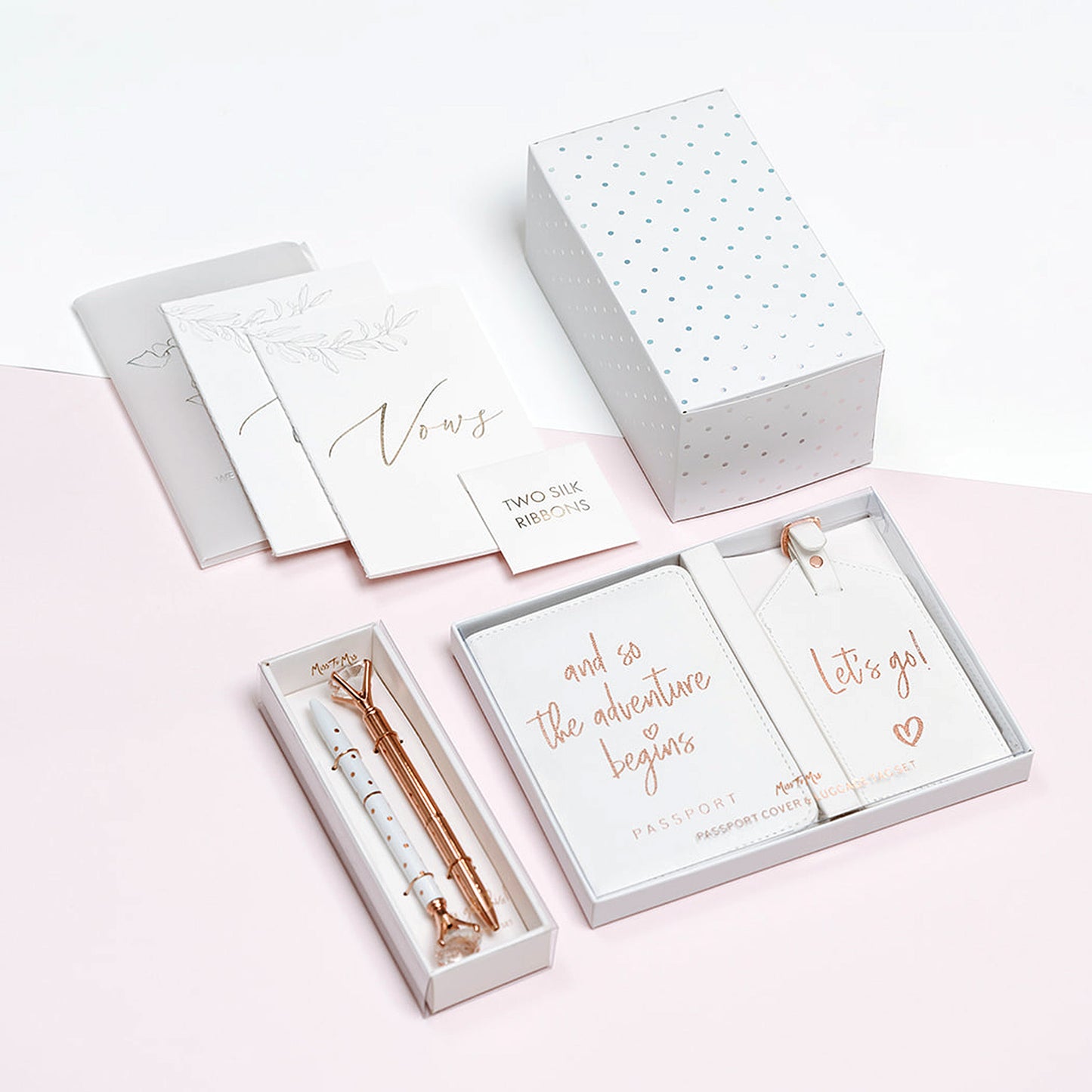 Vows Books Set, "Diamond" Top Pens and Passport Cover and Luggage Tag set from 15-in-1 Ultimate Bride Box