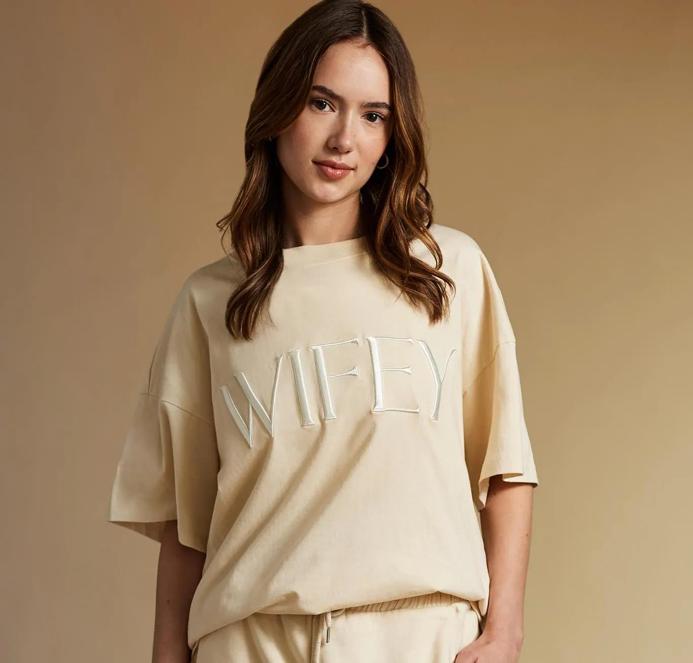 Embroidered WIFEY T-shirt - Ivory Cream