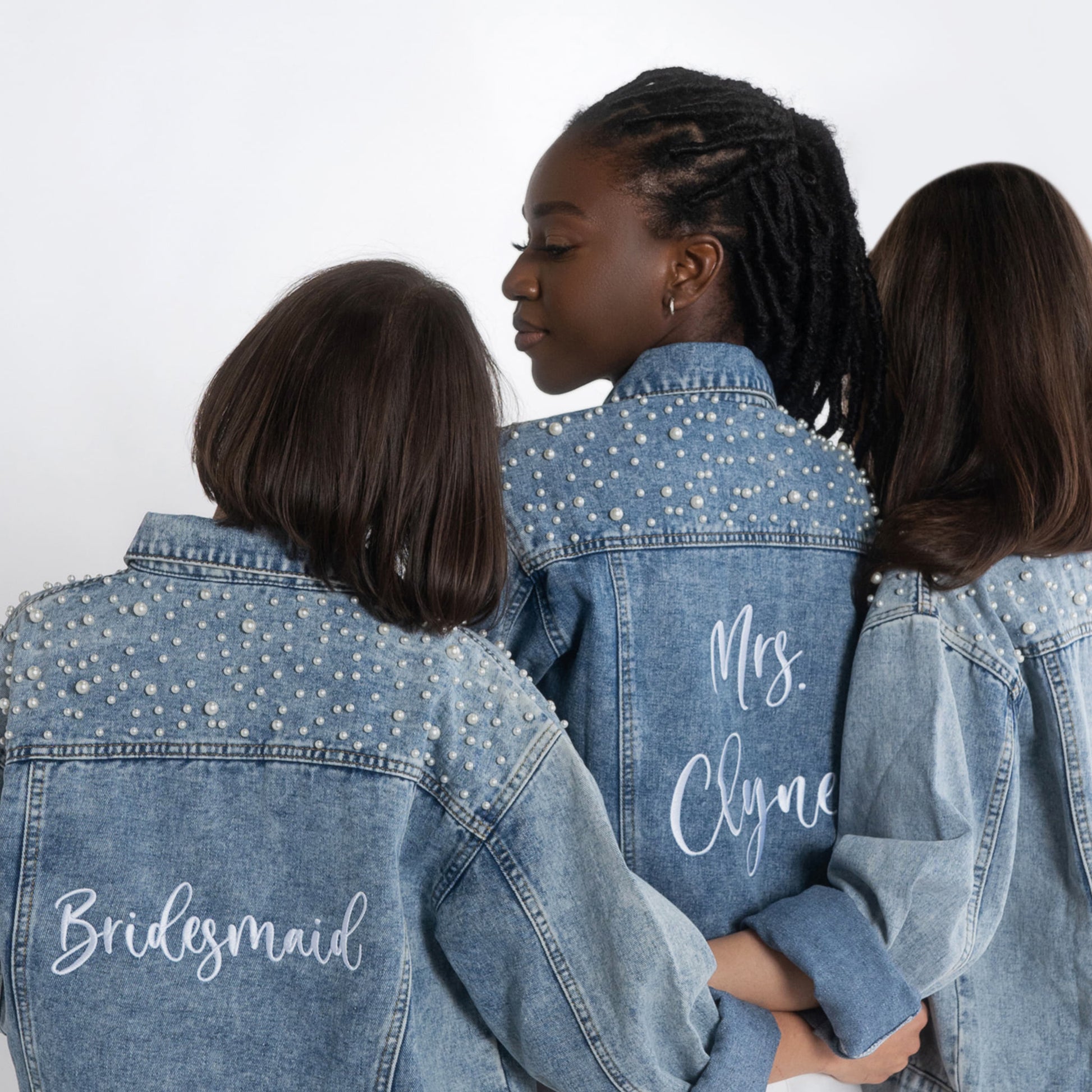 jean jacket bridesmaid dress Bridesmaid Embroidered Pearl-Studded Denim Jacket Bridal Party Gift