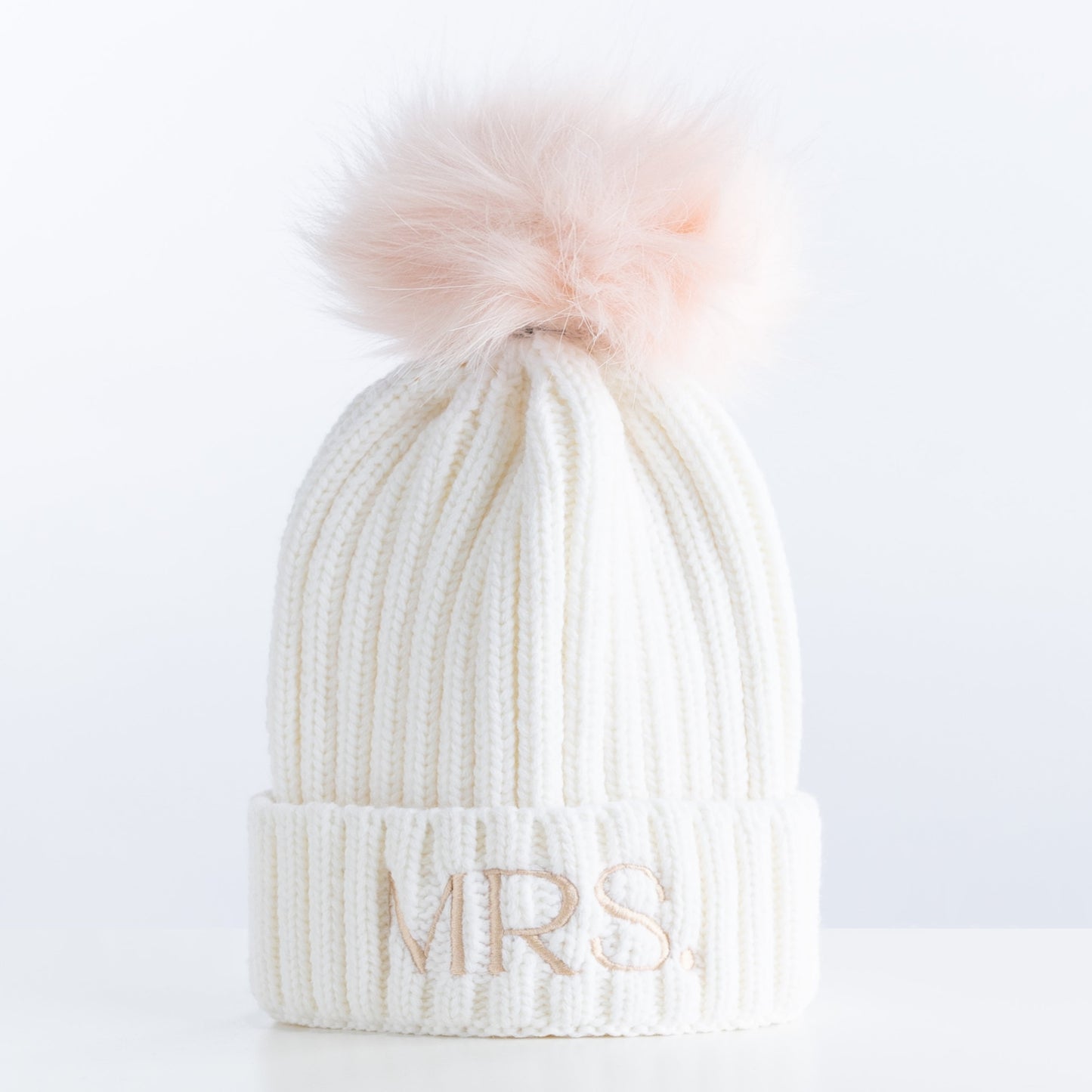 MRS White Beanie With Detachable Pom Pom Miss To Mrs Shop mrs-white-beanie-with-detachable-pom-pom-miss-to-mrs-shop