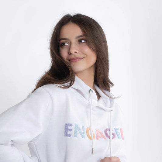 Engaged Embroidered White Hoodie