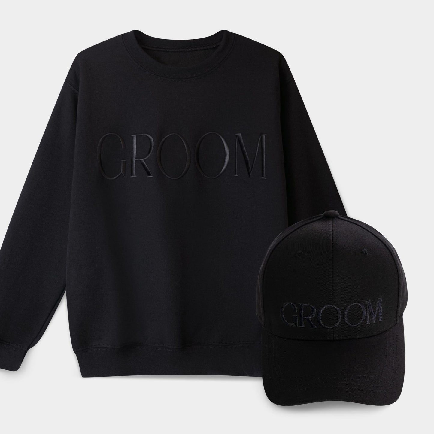GROOM Embroidered Sweatshirt & Baseball Hat Set