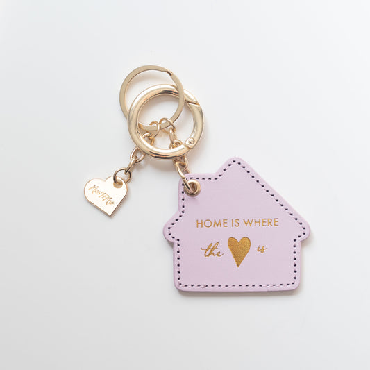 Pink Vegan Leather House Shaped Keychain