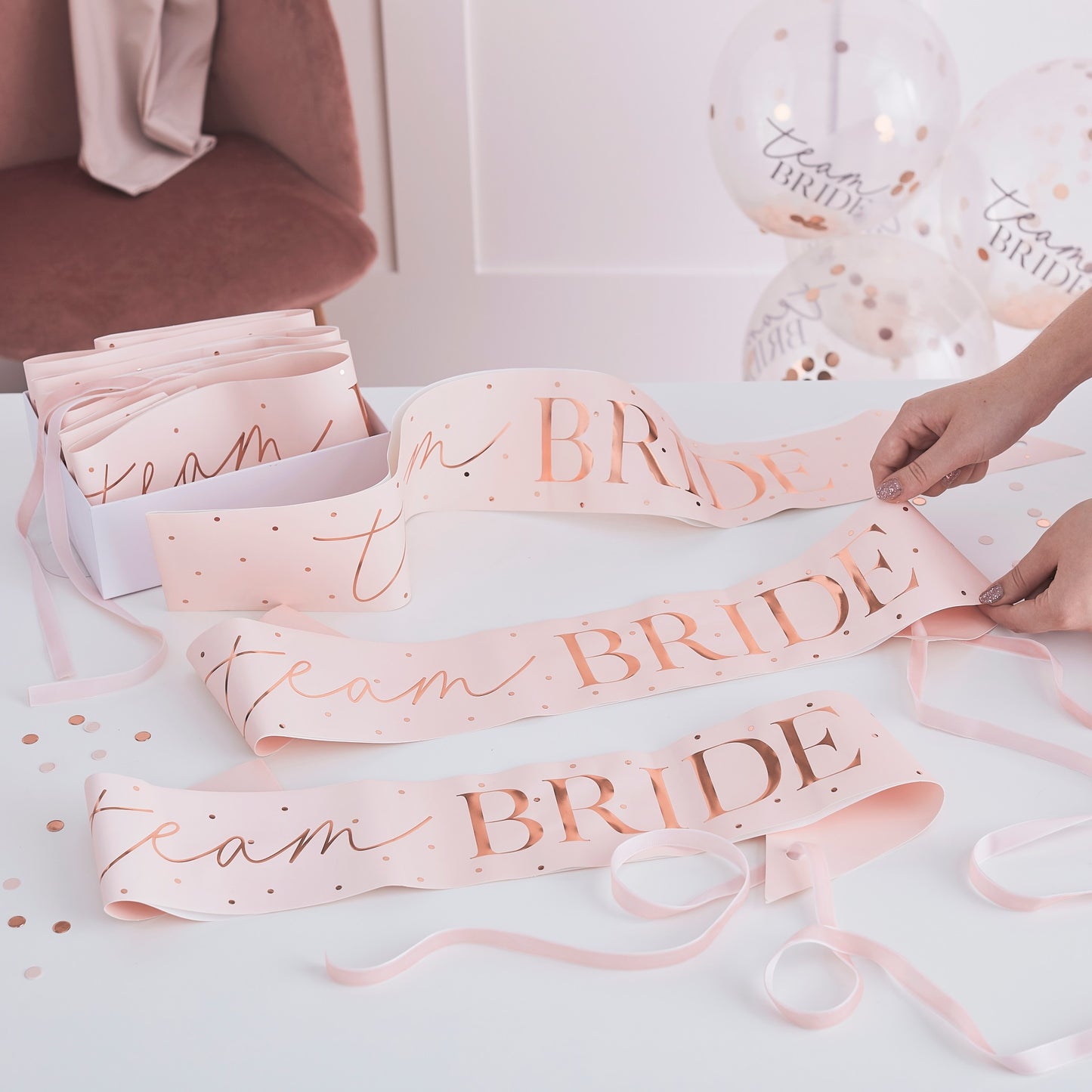 Team Bride Rose Gold Party Sashes