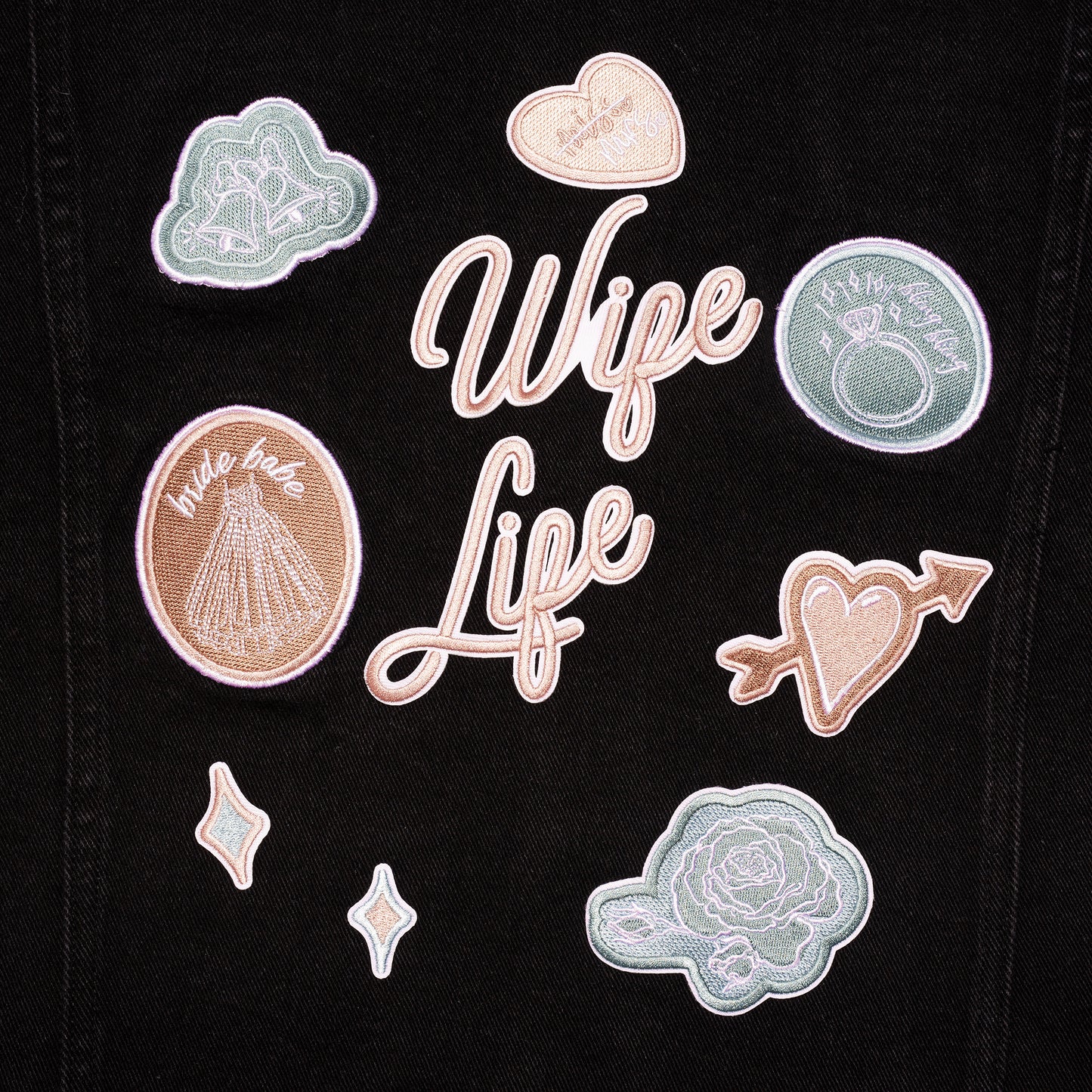 Perfectly Imperfect Wife Life Retro Patches Black Denim Jacket